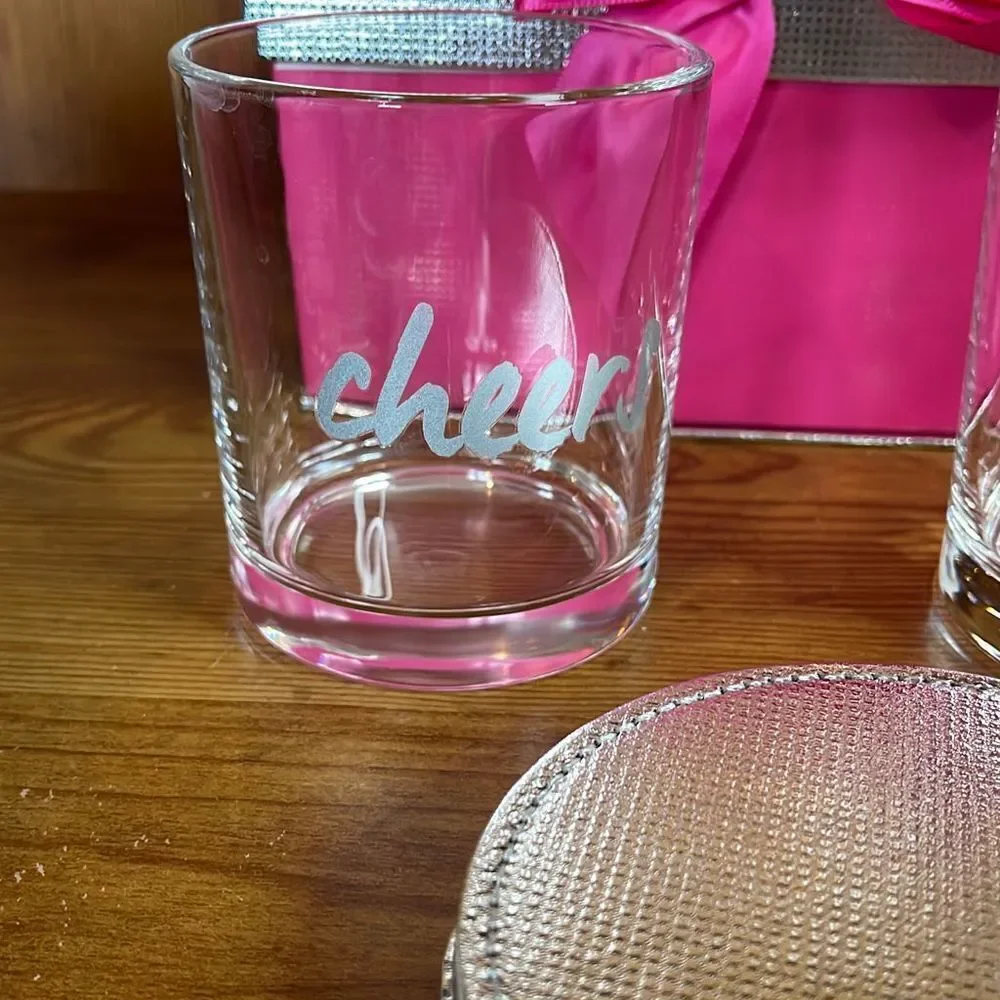 4 Low Ball‎ Drinks Part 10oz set cheers pop fizz clink with silver coasters